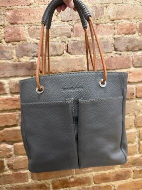 Daniella Ortiz Luz Bag - Gray Pebbled Leather Tote with Brown Strap